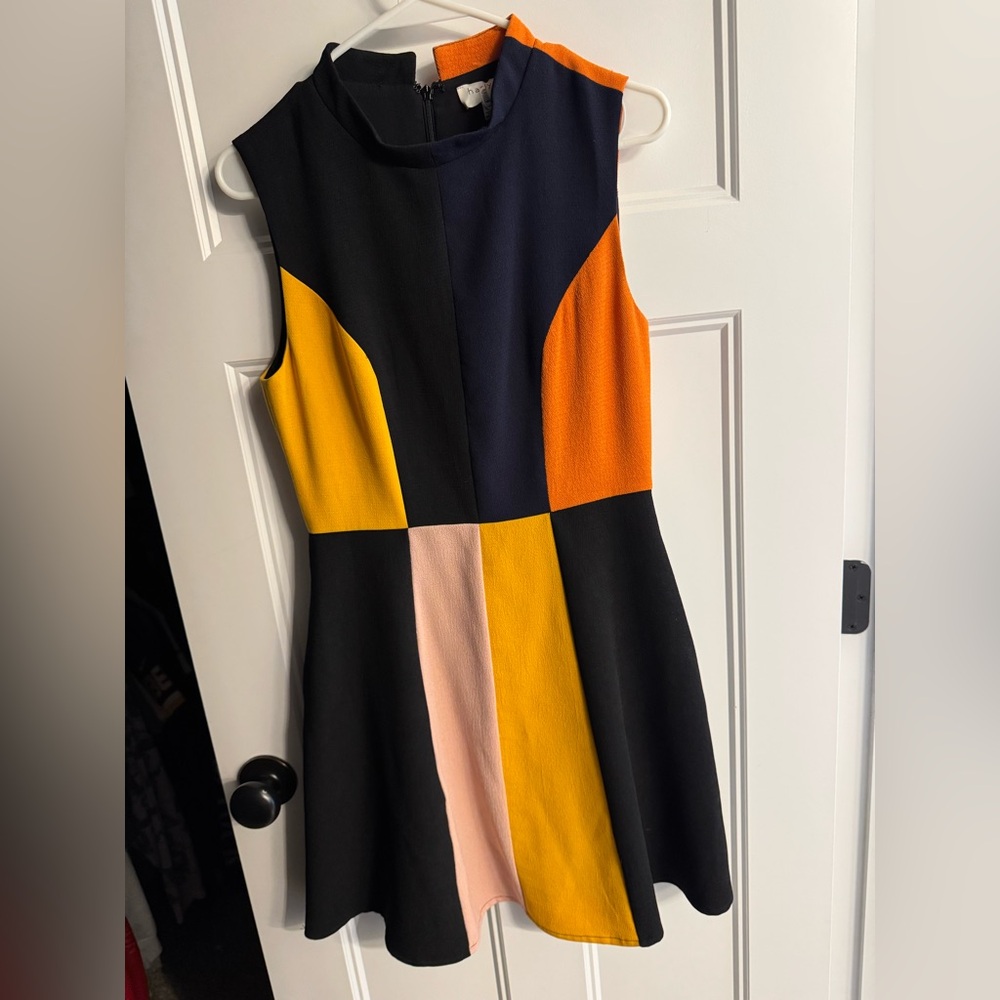 Fitted Asymmetrical Blue and Orange Cocktail Mini Dress